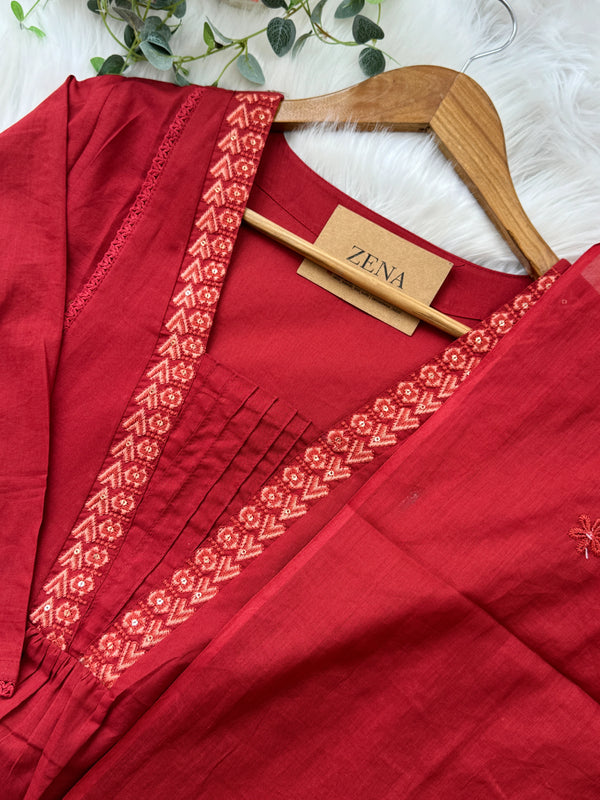 Pure Cotton Embroidered Anarkali Set