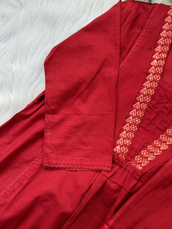 Pure Cotton Embroidered Anarkali Set