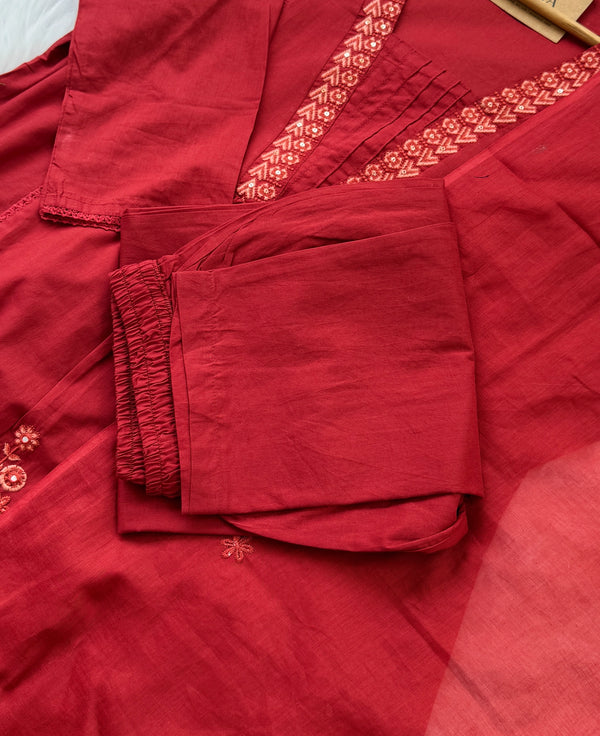 Pure Cotton Embroidered Anarkali Set