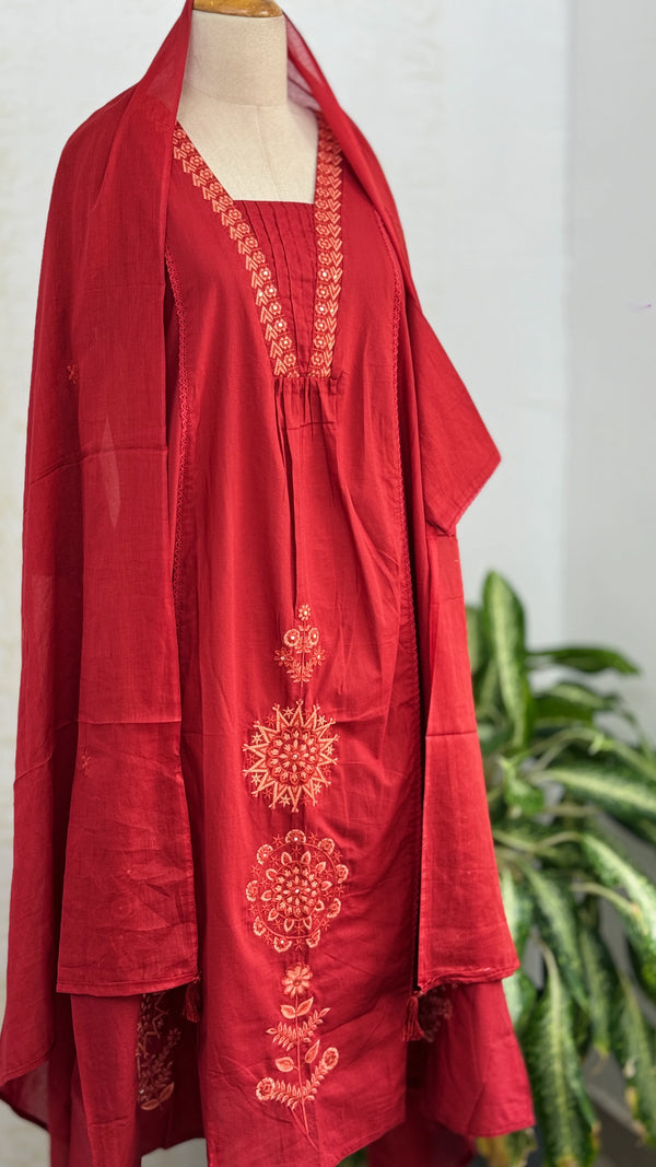 Pure Cotton Embroidered Anarkali Set