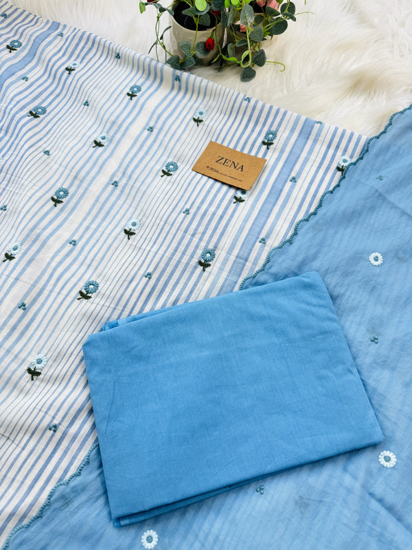 Unstitched Pure Cotton Kurti Set โ Top, Bottom & Dupatta ๐ฟ