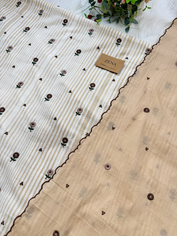 Unstitched Pure Cotton Kurti Set – Top, Bottom & Dupatta 🌿