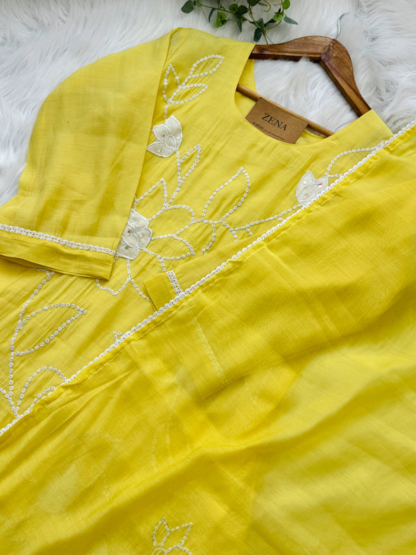 ✨ Premium Mul Chanderi Embroidered Kurti Set ✨