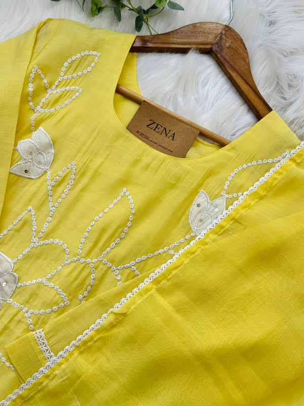 ✨ Premium Mul Chanderi Embroidered Kurti Set ✨