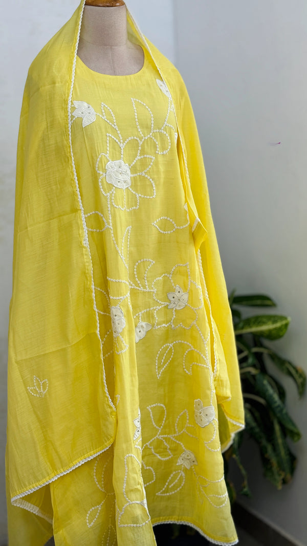 ✨ Premium Mul Chanderi Embroidered Kurti Set ✨