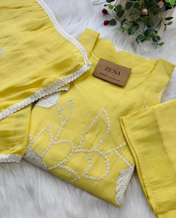 ✨ Premium Mul Chanderi Embroidered Kurti Set ✨