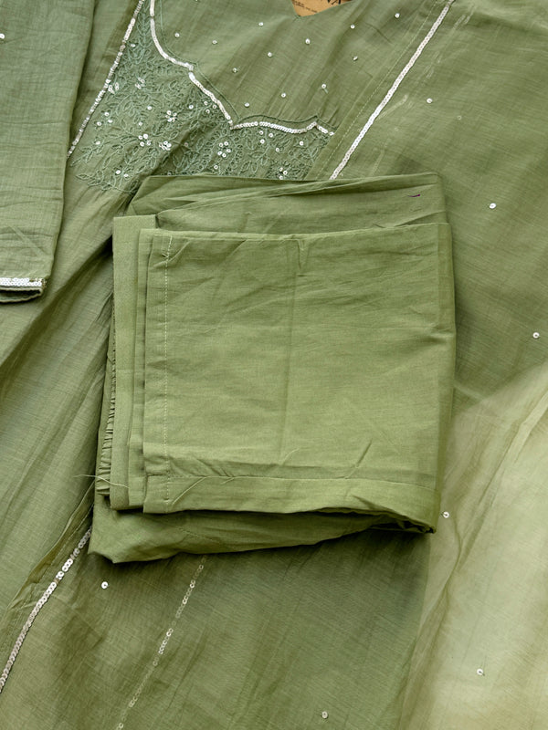 Mul Chanderi Hand-Detailed Anarkali Set