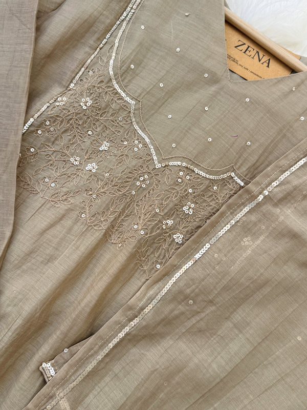 Mul Chanderi Hand-Detailed Anarkali Set