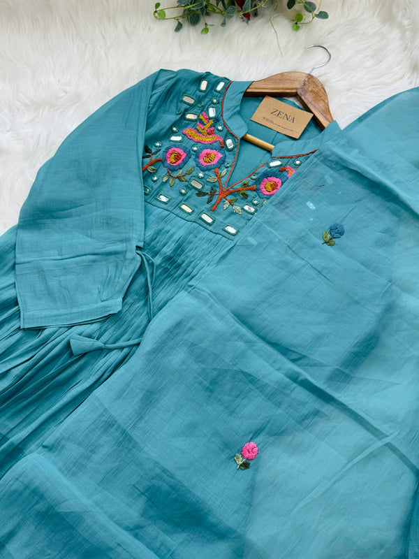 ✨ Pure Mul Chanderi Handwork Embroidered Mirror Work Anarkali Set ✨