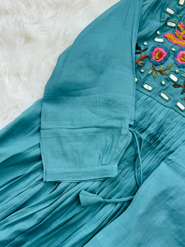 ✨ Pure Mul Chanderi Handwork Embroidered Mirror Work Anarkali Set ✨