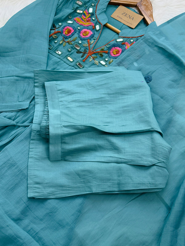 ✨ Pure Mul Chanderi Handwork Embroidered Mirror Work Anarkali Set ✨