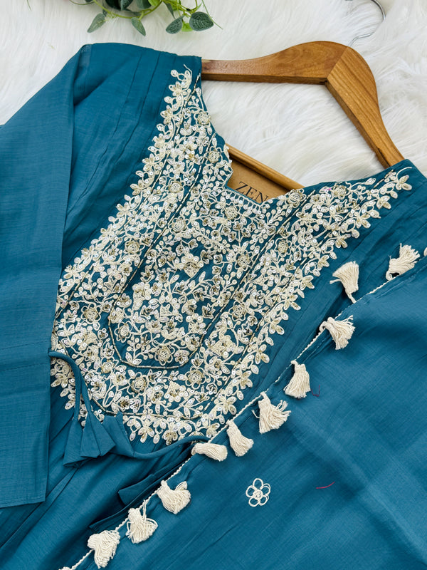 ✨ Mul Chanderi Embroidered Party Wear Kurti Set ✨