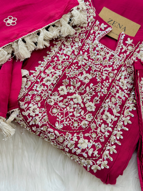 ✨ Mul Chanderi Embroidered Party Wear Kurti Set ✨