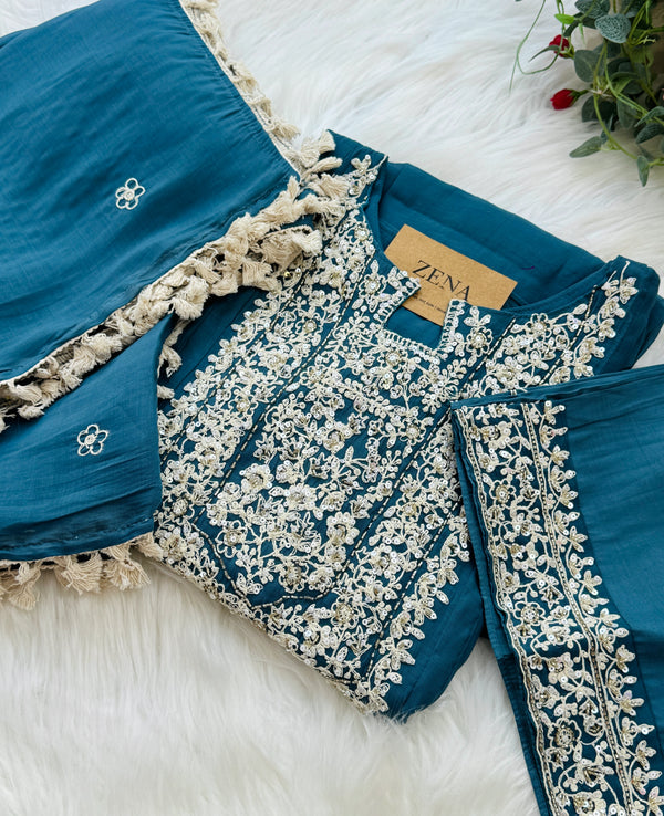 ✨ Mul Chanderi Embroidered Party Wear Kurti Set ✨