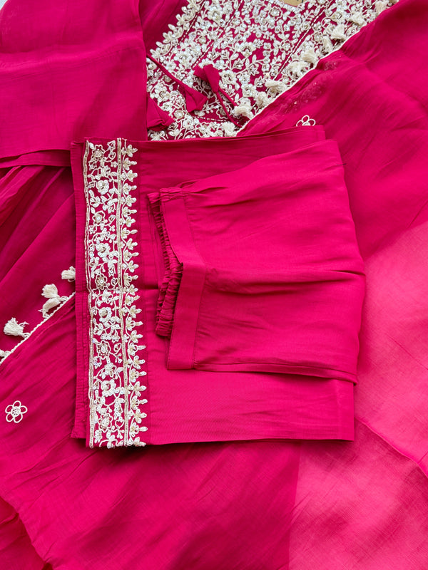 ✨ Mul Chanderi Embroidered Party Wear Kurti Set ✨