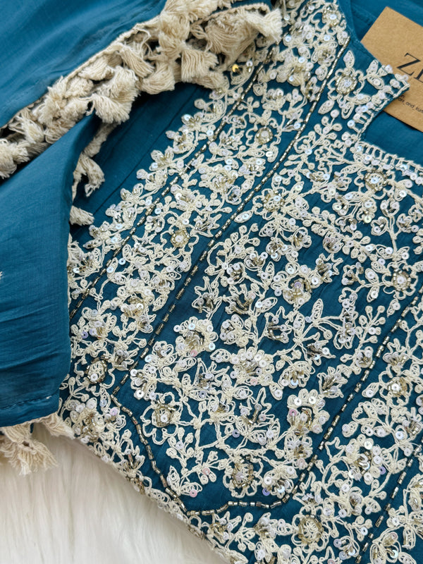 ✨ Mul Chanderi Embroidered Party Wear Kurti Set ✨