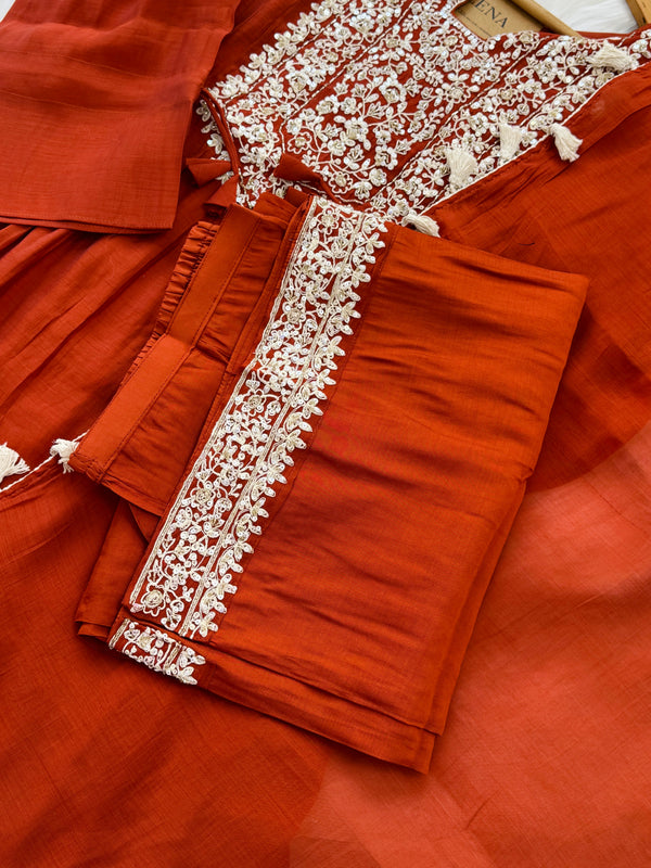 ✨ Mul Chanderi Embroidered Party Wear Kurti Set ✨