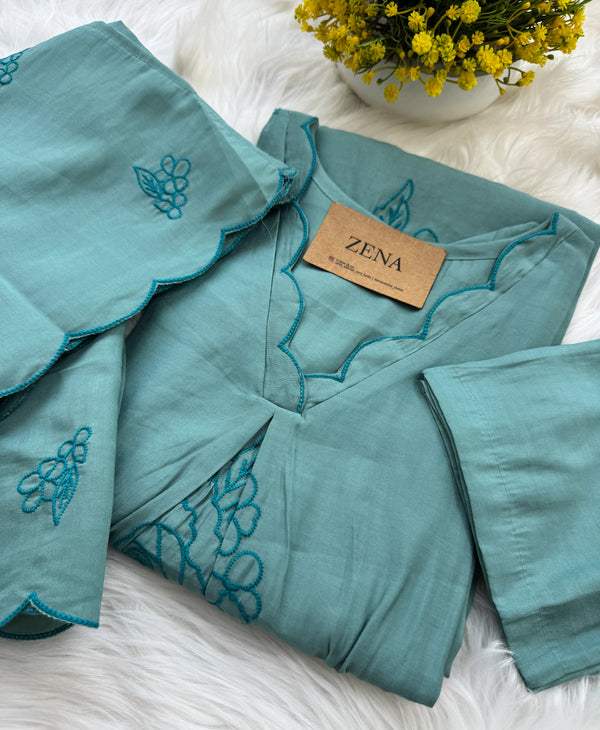 ✨ Mul Chanderi Embroidered Kurti Set ✨