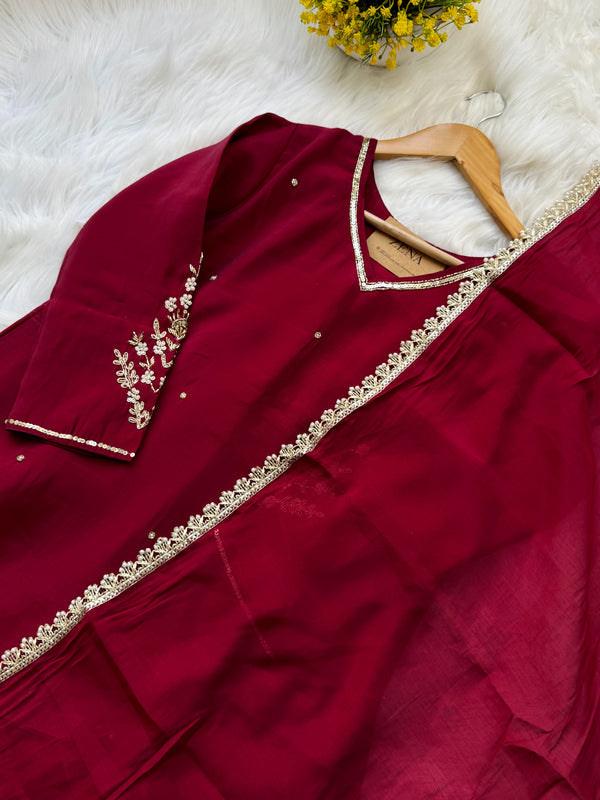 ✨ Mul Chanderi Hand Detailed Anarkali Set ✨