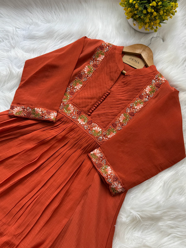 Premium Mul Chanderi Embroidered Anarkali Suit