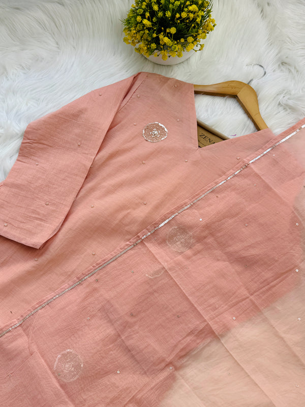 ✨ Premium Mul Chanderi Embroidered Kurti Set ✨