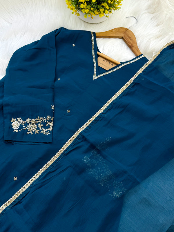 ✨ Mul Chanderi Hand Detailed Anarkali Set ✨