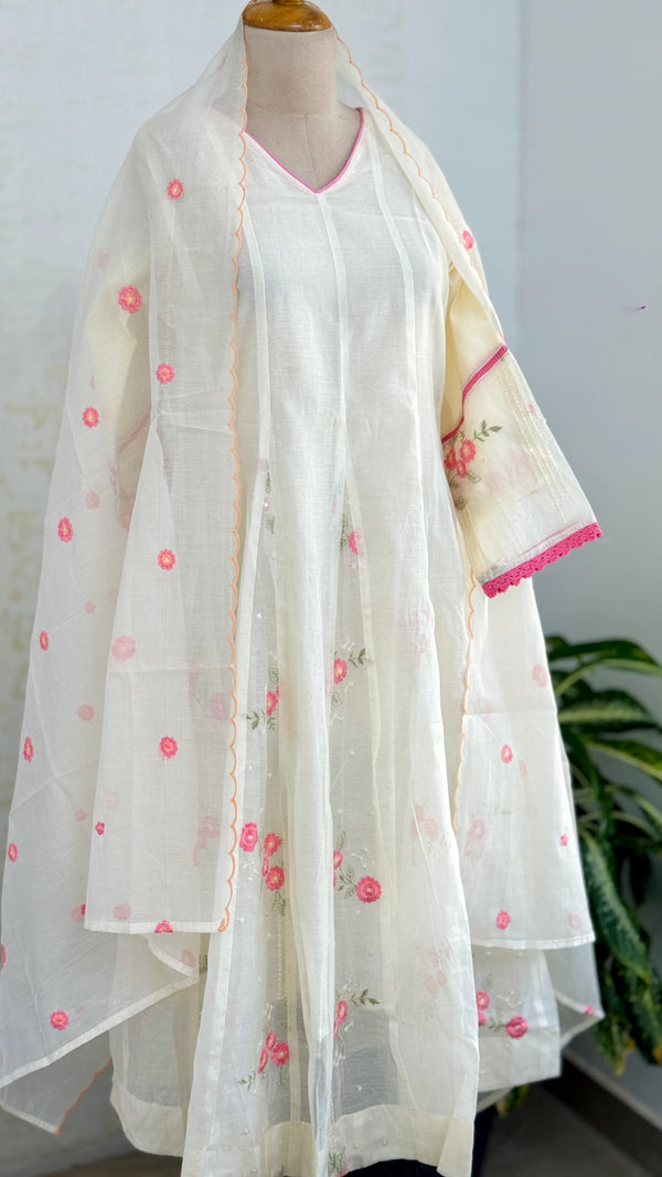 ✨ Premium Mul Chanderi Embroidered Anarkali Set ✨