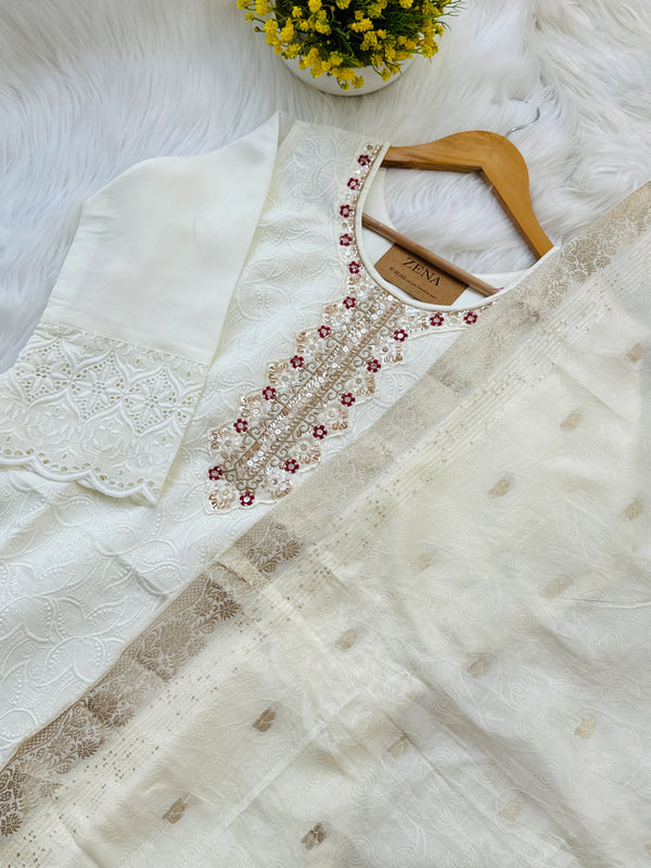 ✨ Chikankari Hand Detailed Party Wear Kurti Set ✨