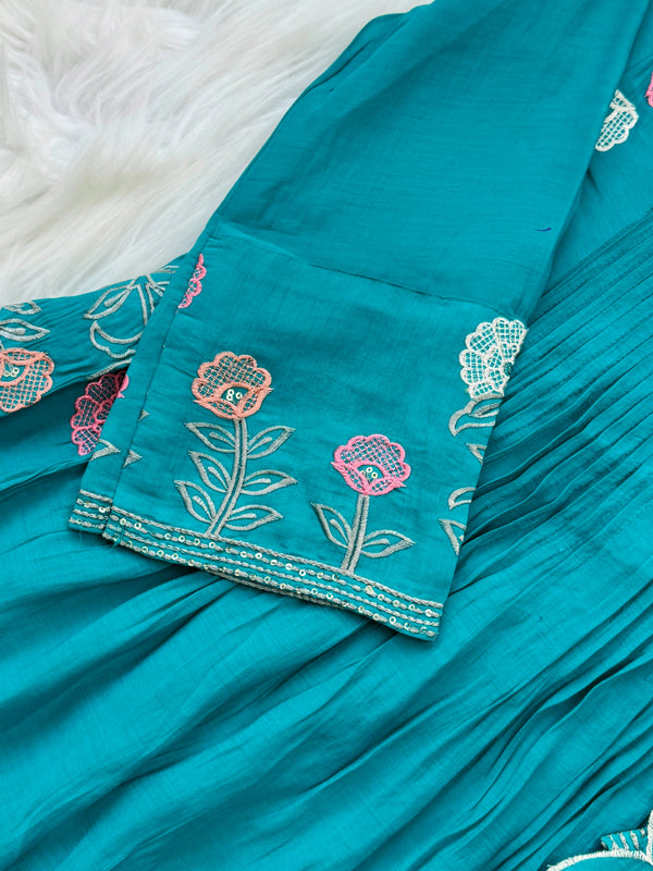 ✨ Mul Chanderi Embroidered Anarkali Set ✨