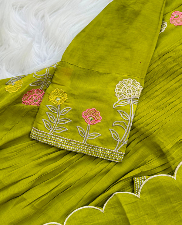 ✨ Mul Chanderi Embroidered Anarkali Set ✨