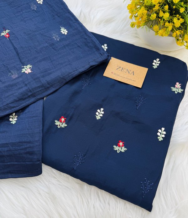 ✨ Mul Chanderi Unstitched Suit with Embroidery Buttis ✨