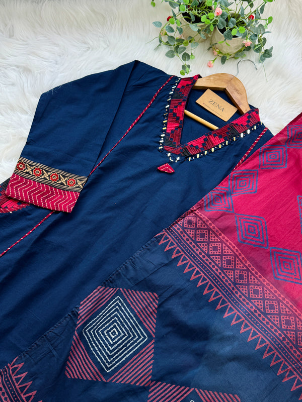 Pure Cotton Embroidered Mirror Work Kurti Set