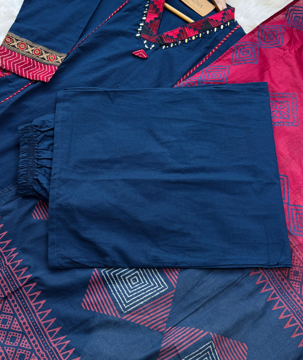 Pure Cotton Embroidered Mirror Work Kurti Set