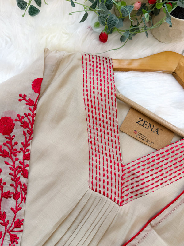 Glass Chanderi Embroidered Anarkali Set