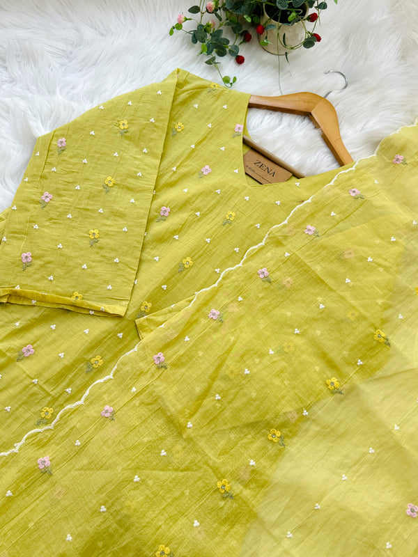 ✨ Pure Mul Chanderi Embroidered Kurti Set ✨