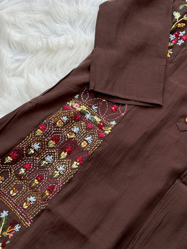 ✨ Glass Chanderi Embroidered Kurti Set ✨