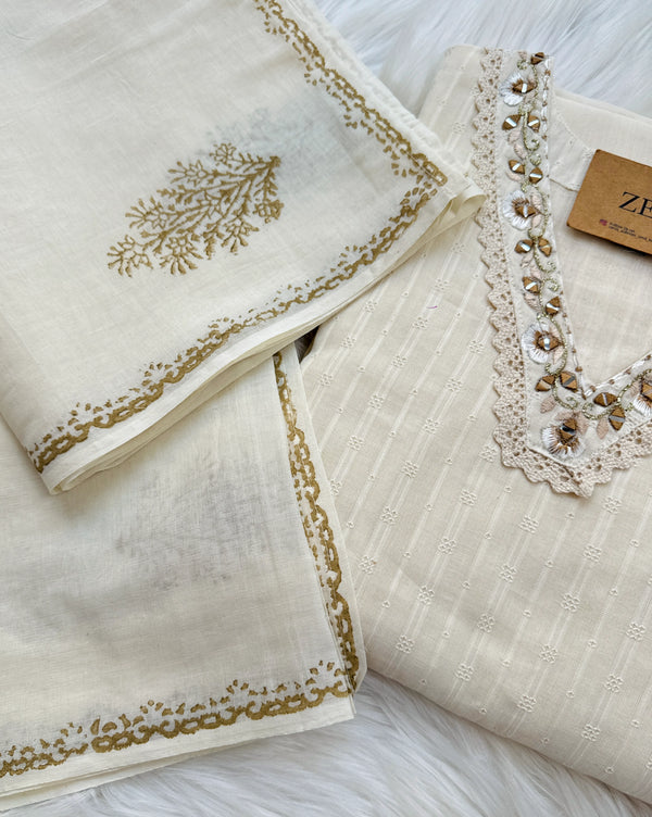 ✨ Pure Cotton Striped Embroidered Kurti Set ✨