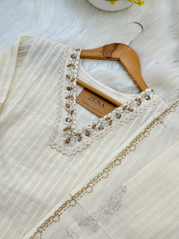 ✨ Pure Cotton Striped Embroidered Kurti Set ✨