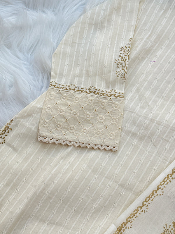 ✨ Pure Cotton Striped Embroidered Kurti Set ✨