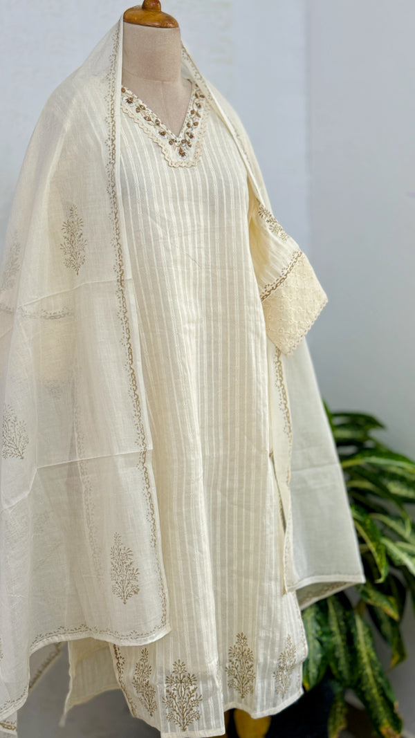 ✨ Pure Cotton Striped Embroidered Kurti Set ✨