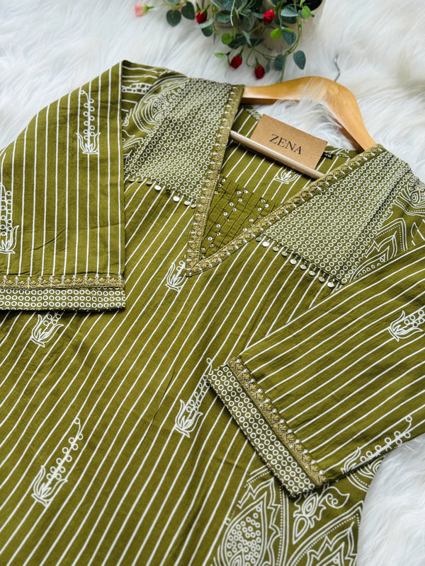 ✨ Pure Cotton Hand Detailed Kurti Set ✨