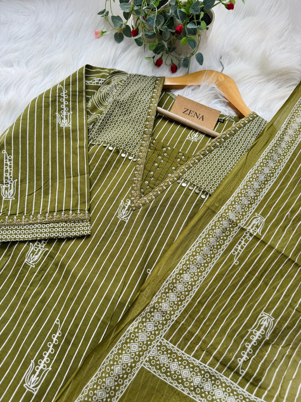 ✨ Pure Cotton Hand Detailed Kurti Set ✨