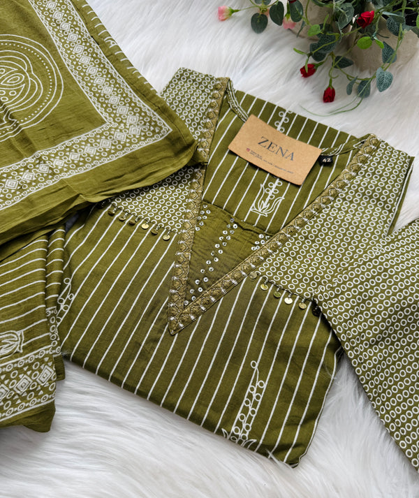 ✨ Pure Cotton Hand Detailed Kurti Set ✨