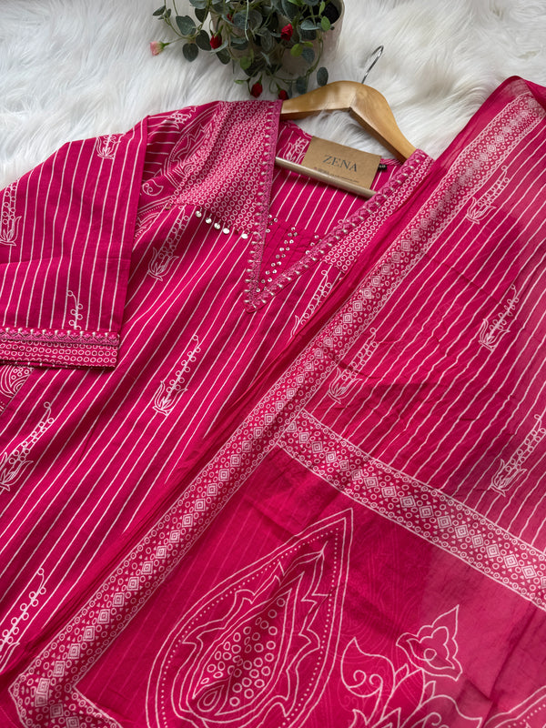 ✨ Pure Cotton Hand Detailed Kurti Set ✨