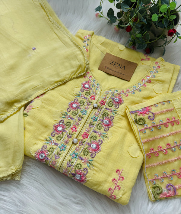 ✨ Premium Mul Cotton Embroidered Kurti Set ✨