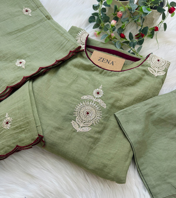 ✨ Premium Mul Chanderi Hand-Detailed Kurti Set ✨