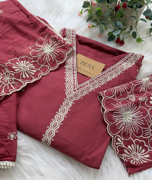 ✨ Pure Cotton Embroidered Kurti Set ✨