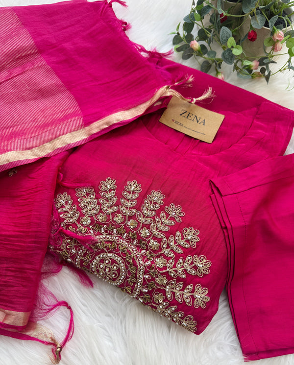 ✨ Premium Mul Chanderi Handwork Kurti Set ✨