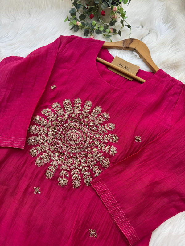 ✨ Premium Mul Chanderi Handwork Kurti Set ✨