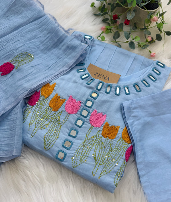 ✨ Premium Mul Chanderi Mirror Work Anarkali Set ✨